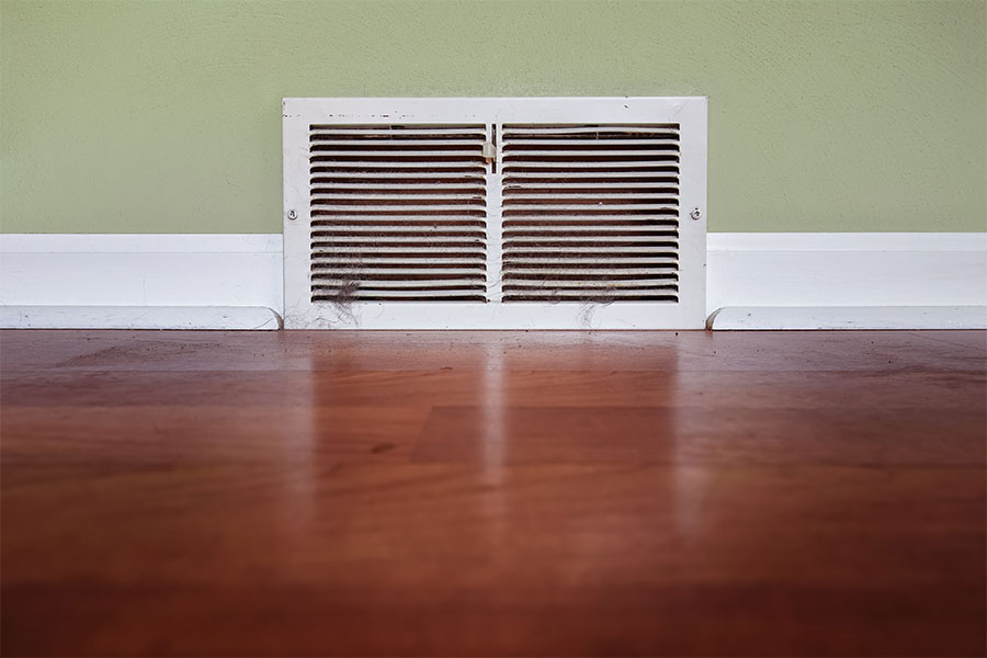 Dirty air vent needing duct repair